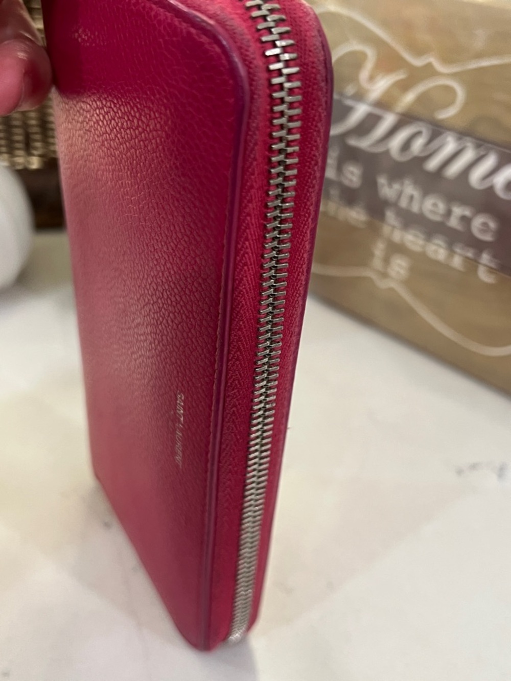 Saint Laurent Fuchsia Zip Wallet with YSL Charm - Picture 15 of 15
